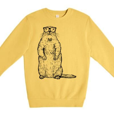 Hipster Groundhog In Nerd Glasses Premium Crewneck Sweatshirt