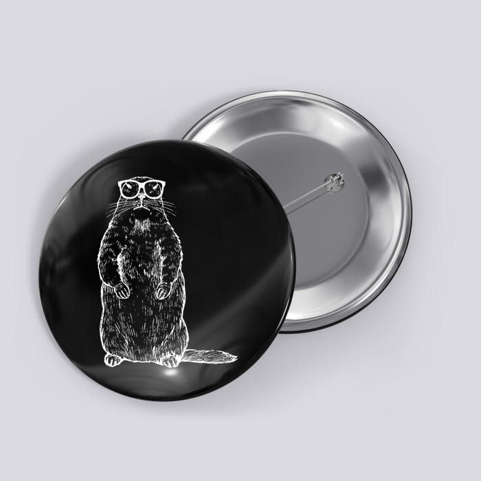 Hipster Groundhog In Nerd Glasses Button