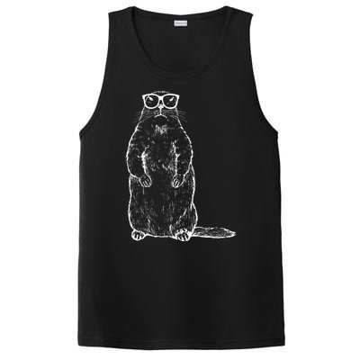 Hipster Groundhog In Nerd Glasses PosiCharge Competitor Tank