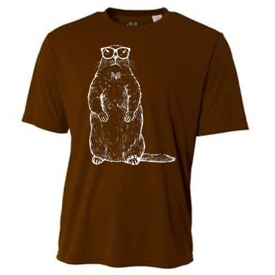 Hipster Groundhog In Nerd Glasses Cooling Performance Crew T-Shirt