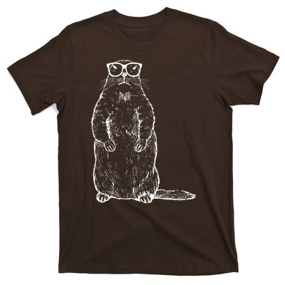 Hipster Groundhog In Nerd Glasses T-Shirt