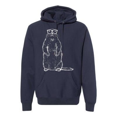 Hipster Groundhog In Nerd Glasses Premium Hoodie