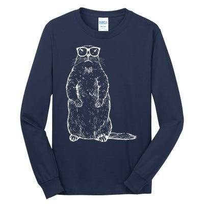 Hipster Groundhog In Nerd Glasses Tall Long Sleeve T-Shirt