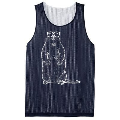 Hipster Groundhog In Nerd Glasses Mesh Reversible Basketball Jersey Tank