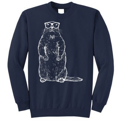 Hipster Groundhog In Nerd Glasses Tall Sweatshirt