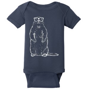 Hipster Groundhog In Nerd Glasses Baby Bodysuit