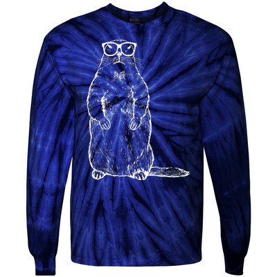 Hipster Groundhog In Nerd Glasses Tie-Dye Long Sleeve Shirt