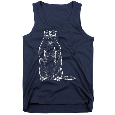 Hipster Groundhog In Nerd Glasses Tank Top