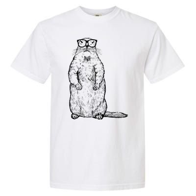 Hipster Groundhog In Nerd Glasses Garment-Dyed Heavyweight T-Shirt