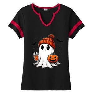 Halloween Ghost Ing Coffee Ghost Ice Coffee Gift Ladies Halftime Notch Neck Tee