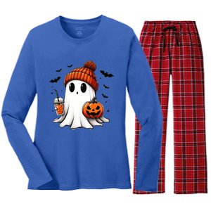 Halloween Ghost Ing Coffee Ghost Ice Coffee Gift Women's Long Sleeve Flannel Pajama Set 