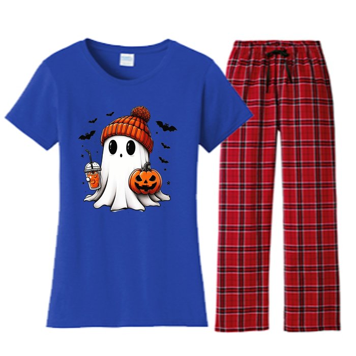 Halloween Ghost Ing Coffee Ghost Ice Coffee Gift Women's Flannel Pajama Set