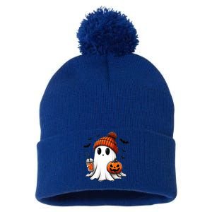 Halloween Ghost Ing Coffee Ghost Ice Coffee Gift Pom Pom 12in Knit Beanie