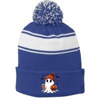 Halloween Ghost Ing Coffee Ghost Ice Coffee Gift Stripe Pom Pom Beanie