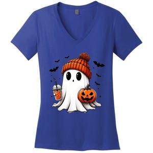 Halloween Ghost Ing Coffee Ghost Ice Coffee Gift Women's V-Neck T-Shirt