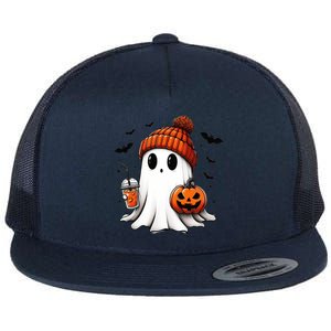 Halloween Ghost Ing Coffee Ghost Ice Coffee Gift Flat Bill Trucker Hat