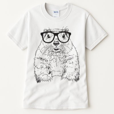 Hipster Groundhog In Nerd Glasses Animal Tall T-Shirt