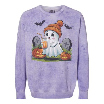 Halloween Ghost Ing Iced Coffee Pumpkin Tombstones Fall Gift Colorblast Crewneck Sweatshirt