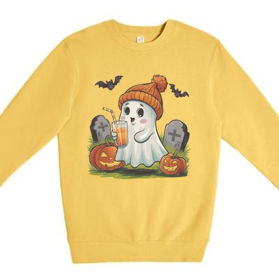 Halloween Ghost Ing Iced Coffee Pumpkin Tombstones Fall Gift Premium Crewneck Sweatshirt