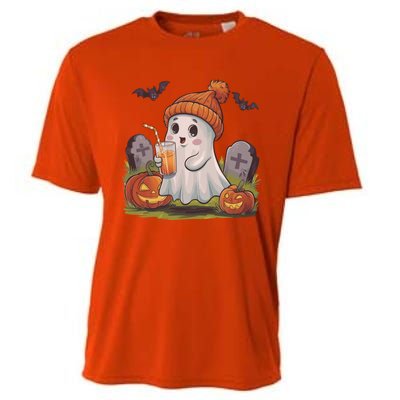 Halloween Ghost Ing Iced Coffee Pumpkin Tombstones Fall Gift Cooling Performance Crew T-Shirt