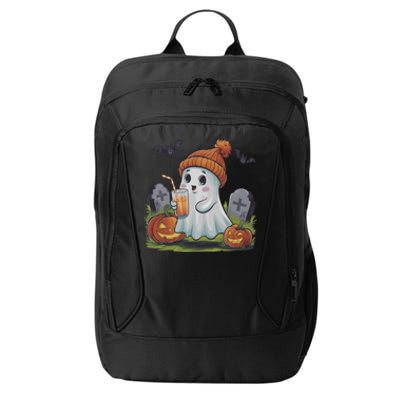 Halloween Ghost Ing Iced Coffee Pumpkin Tombstones Fall Gift City Backpack