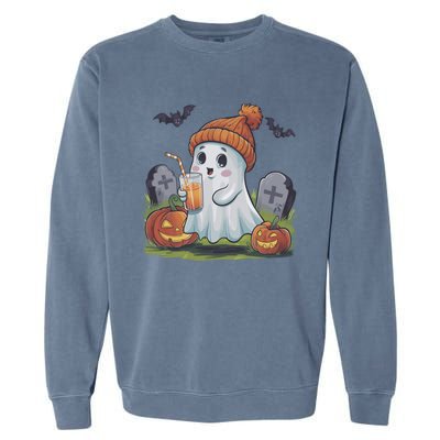 Halloween Ghost Ing Iced Coffee Pumpkin Tombstones Fall Gift Garment-Dyed Sweatshirt