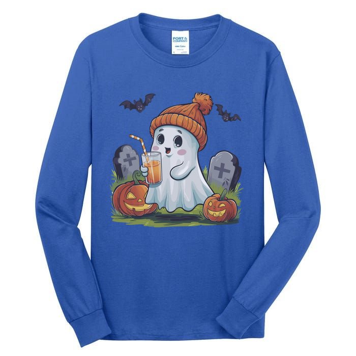 Halloween Ghost Ing Iced Coffee Pumpkin Tombstones Fall Gift Tall Long Sleeve T-Shirt