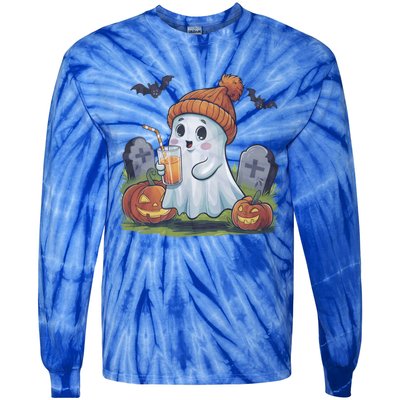 Halloween Ghost Ing Iced Coffee Pumpkin Tombstones Fall Gift Tie-Dye Long Sleeve Shirt