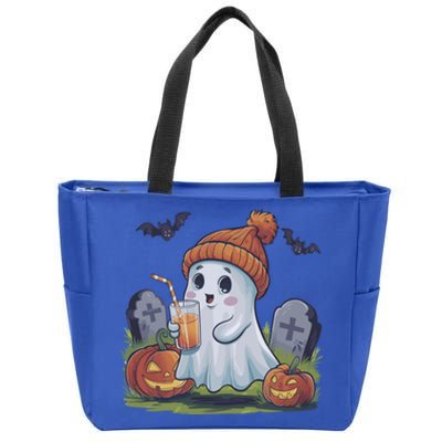 Halloween Ghost Ing Iced Coffee Pumpkin Tombstones Fall Gift Zip Tote Bag