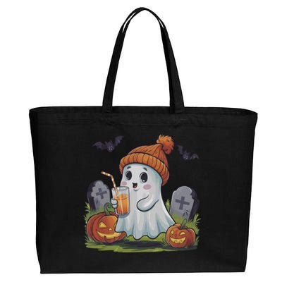 Halloween Ghost Ing Iced Coffee Pumpkin Tombstones Fall Gift Cotton Canvas Jumbo Tote