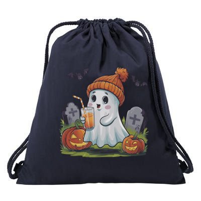 Halloween Ghost Ing Iced Coffee Pumpkin Tombstones Fall Gift Drawstring Bag