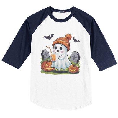 Halloween Ghost Ing Iced Coffee Pumpkin Tombstones Fall Gift Baseball Sleeve Shirt