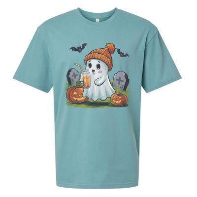 Halloween Ghost Ing Iced Coffee Pumpkin Tombstones Fall Gift Sueded Cloud Jersey T-Shirt