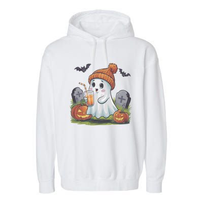 Halloween Ghost Ing Iced Coffee Pumpkin Tombstones Fall Gift Garment-Dyed Fleece Hoodie