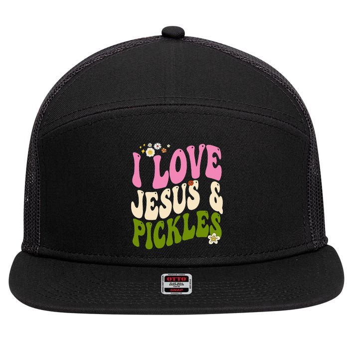Hippie Groovy I Love Pickles & Jesus Pickle Retro Vegetarian 7 Panel Mesh Trucker Snapback Hat