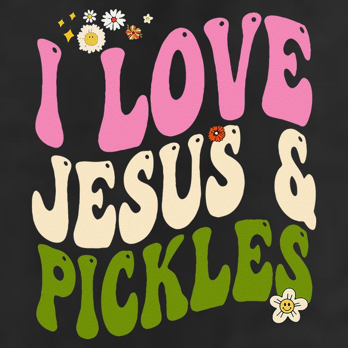Hippie Groovy I Love Pickles & Jesus Pickle Retro Vegetarian 7 Panel Mesh Trucker Snapback Hat