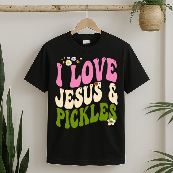 Hippie Groovy I Love Pickles & Jesus Pickle Retro Vegetarian T-Shirt