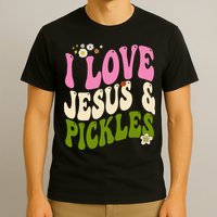 Hippie Groovy I Love Pickles & Jesus Pickle Retro Vegetarian T-Shirt