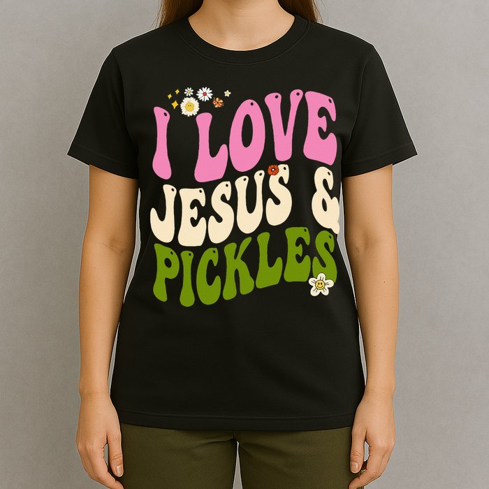 Hippie Groovy I Love Pickles & Jesus Pickle Retro Vegetarian T-Shirt