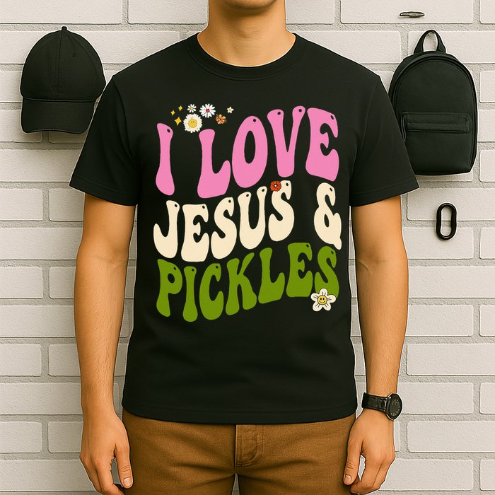 Hippie Groovy I Love Pickles & Jesus Pickle Retro Vegetarian T-Shirt