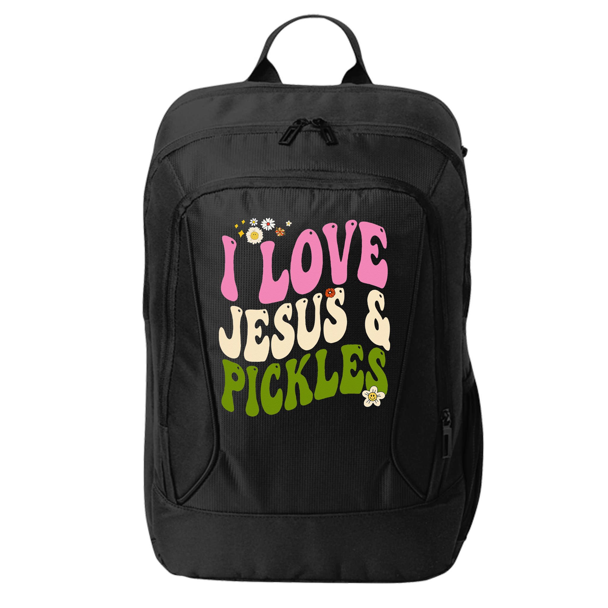 Hippie Groovy I Love Pickles & Jesus Pickle Retro Vegetarian City Backpack