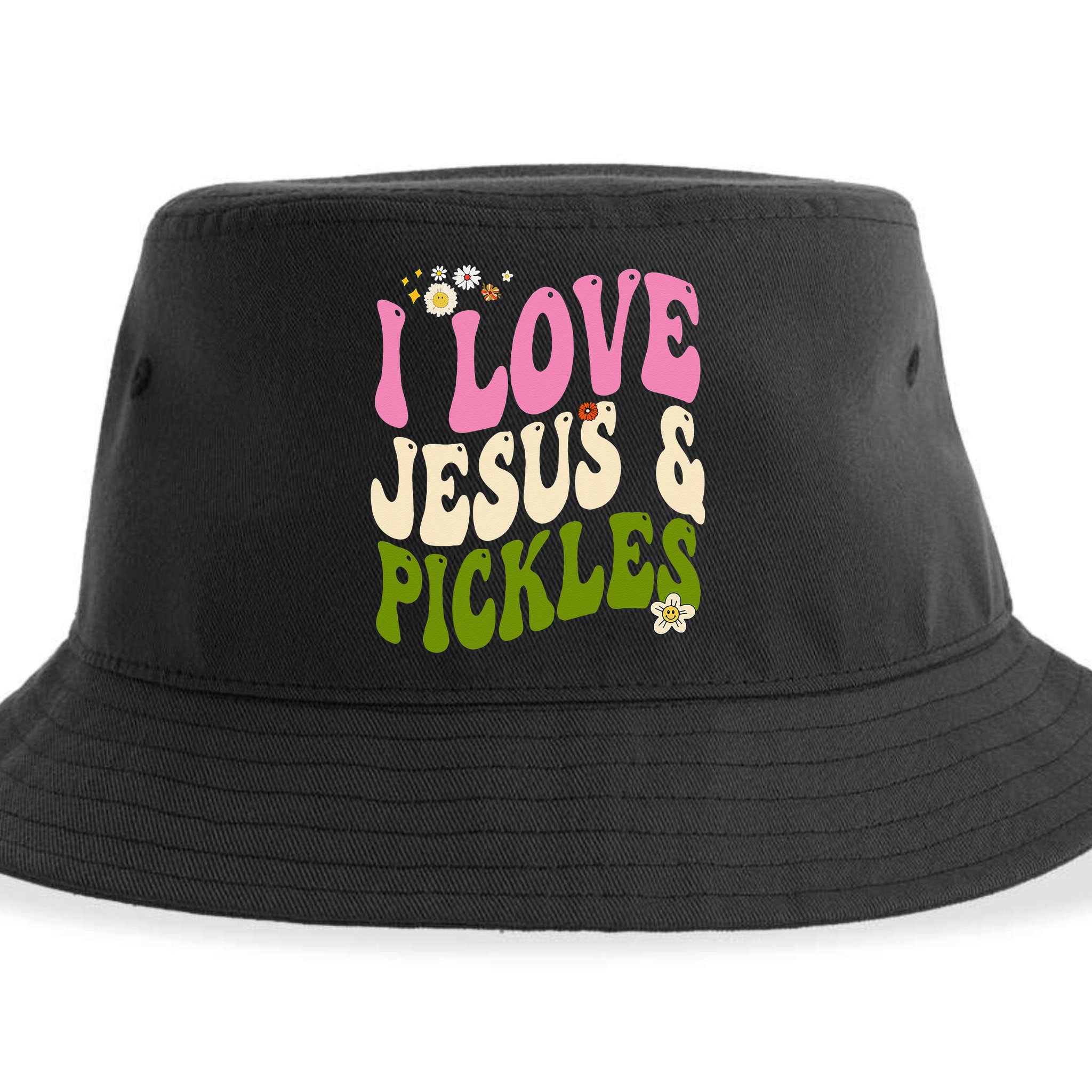 Hippie Groovy I Love Pickles & Jesus Pickle Retro Vegetarian Sustainable Bucket Hat