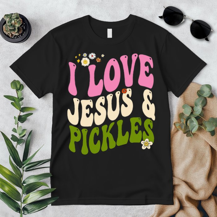 Hippie Groovy I Love Pickles & Jesus Pickle Retro Vegetarian Premium T-Shirt