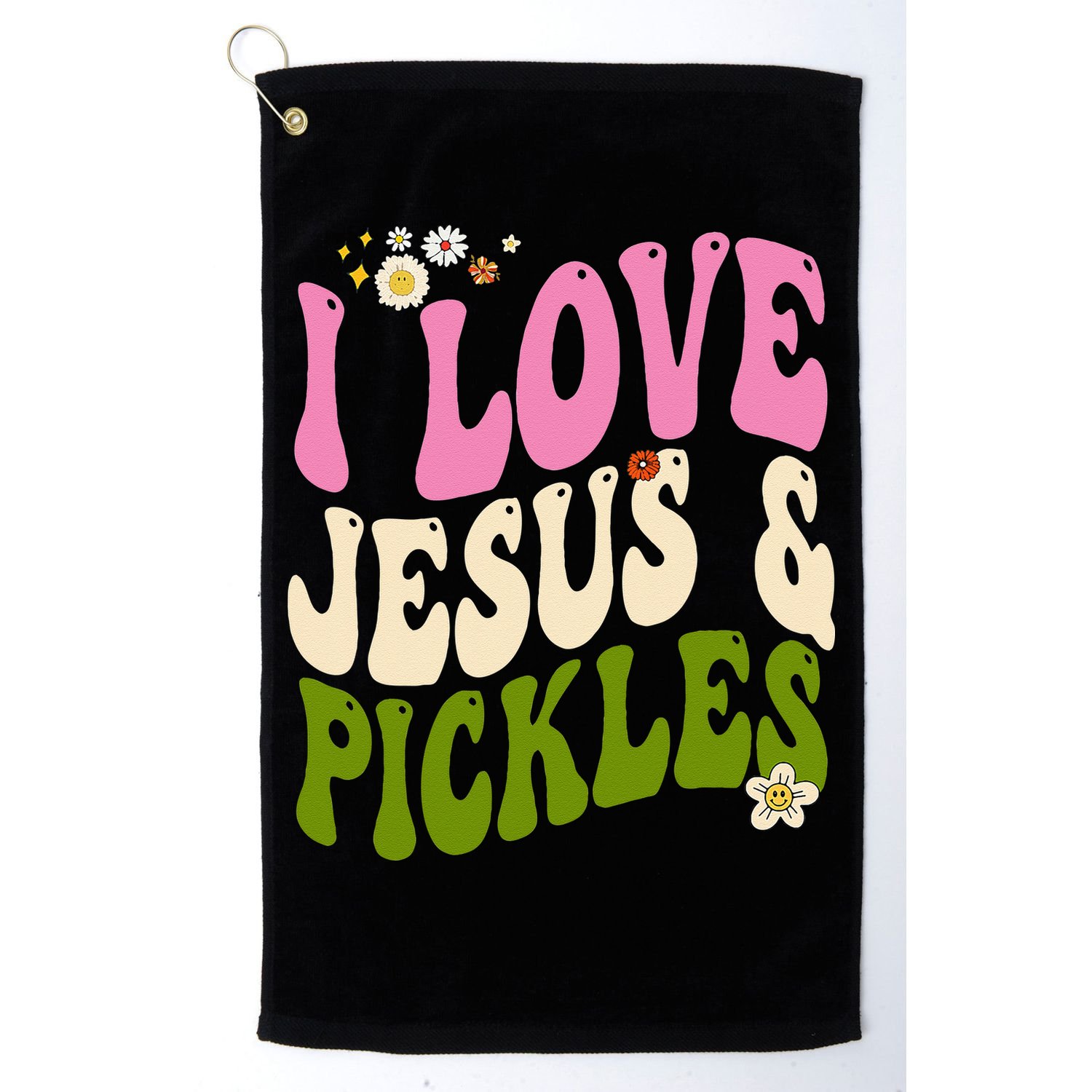 Hippie Groovy I Love Pickles & Jesus Pickle Retro Vegetarian Golf Towel