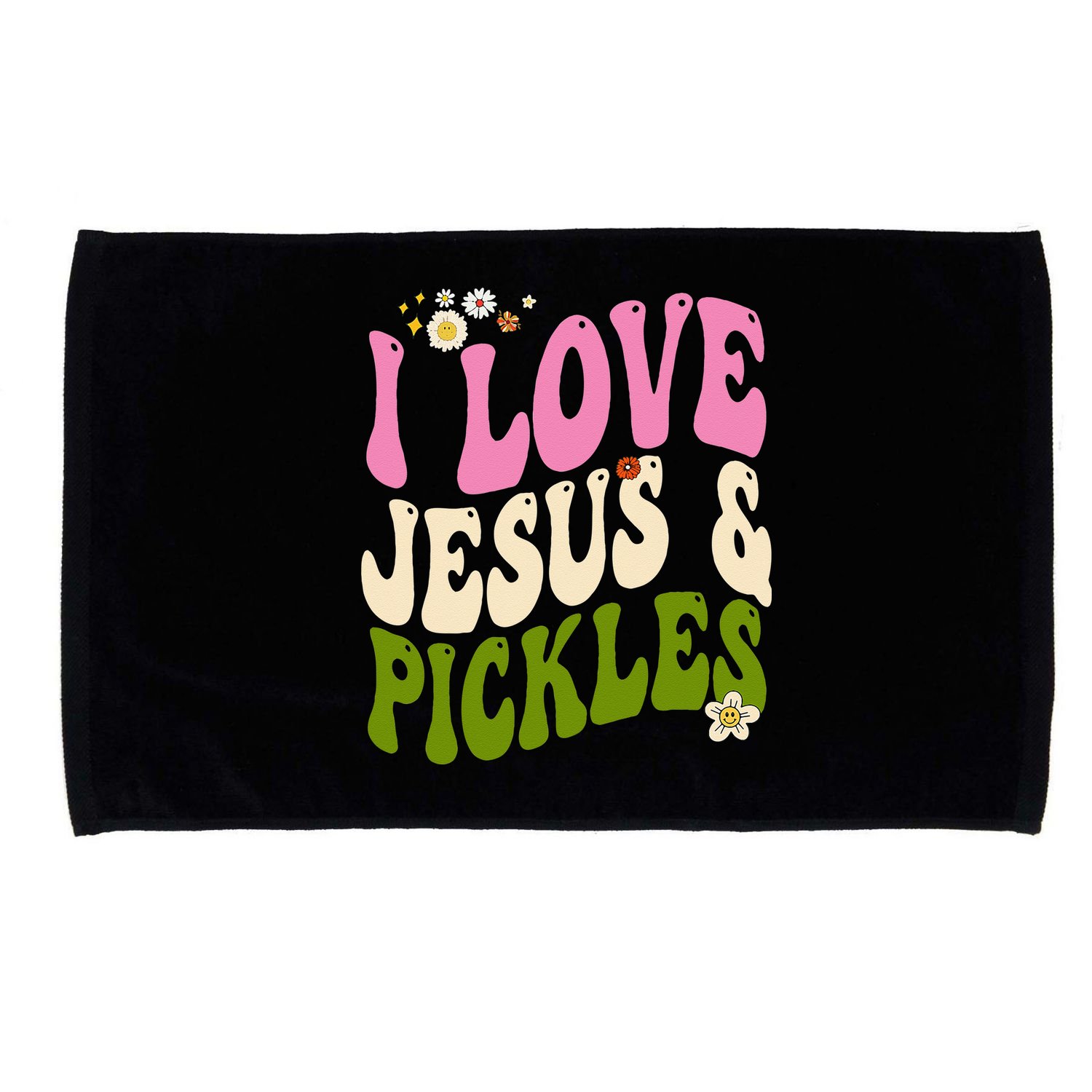 Hippie Groovy I Love Pickles & Jesus Pickle Retro Vegetarian Microfiber Hand Towel