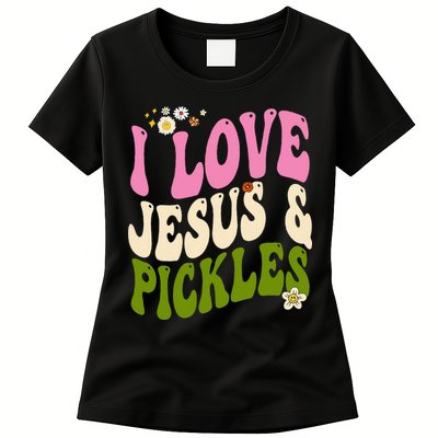 Hippie Groovy I Love Pickles & Jesus Pickle Retro Vegetarian Womens T-Shirt