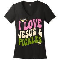 Hippie Groovy I Love Pickles & Jesus Pickle Retro Vegetarian Women's V-Neck T-Shirt