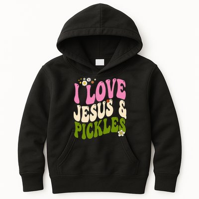 Hippie Groovy I Love Pickles & Jesus Pickle Retro Vegetarian Kids Hoodie