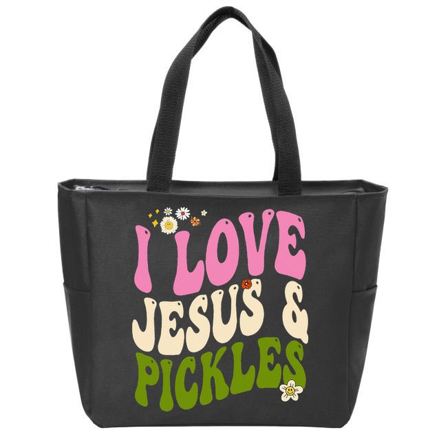Hippie Groovy I Love Pickles & Jesus Pickle Retro Vegetarian Zip Tote Bag