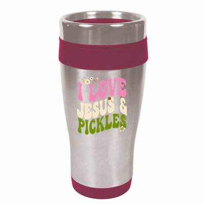 Hippie Groovy I Love Pickles & Jesus Pickle Retro Vegetarian 16oz Travel Tumbler